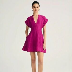 Derek Lam 10 Crosby Christina Short Sleeve V-neck Jacquard Mini Dress Hibiscus 4